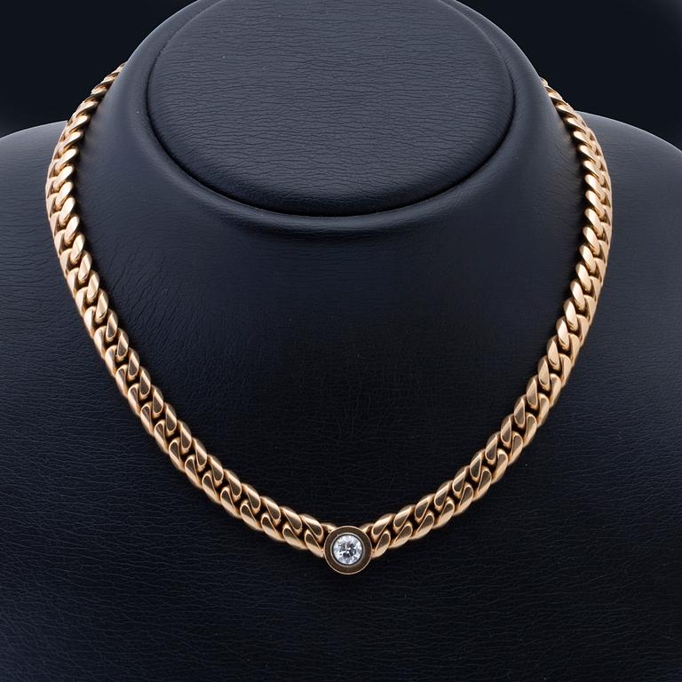Necklace 18k gold 1 old-cut diamond approx 0,90 ct approx H-I/SI, Gunnar Fahlström Stockholm 1991, total weight 86,0 g.