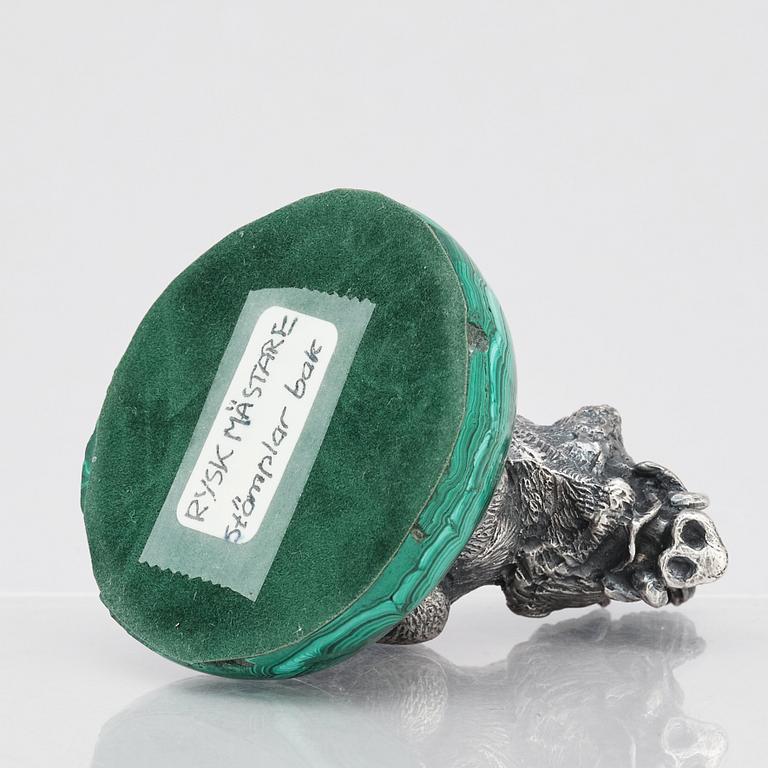 A 19th century silver and malachite figurine. Possibly Pavel Ovchinnikov, Moscow.