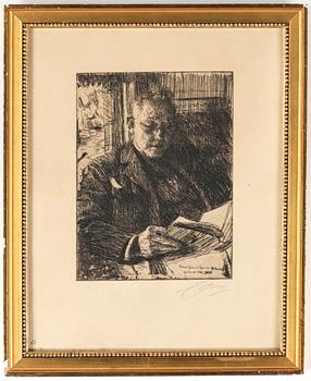 Anders Zorn · ANDERS ZORN, etsning, "Reskamraten" (Mr. Charles Deering), utförd 1904, signerad med blyerts.