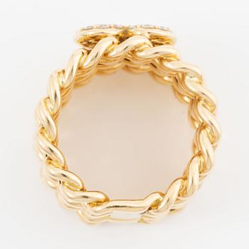 Ring, 18K gold, chain-shaped with a heart set with brilliant-cut diamonds.