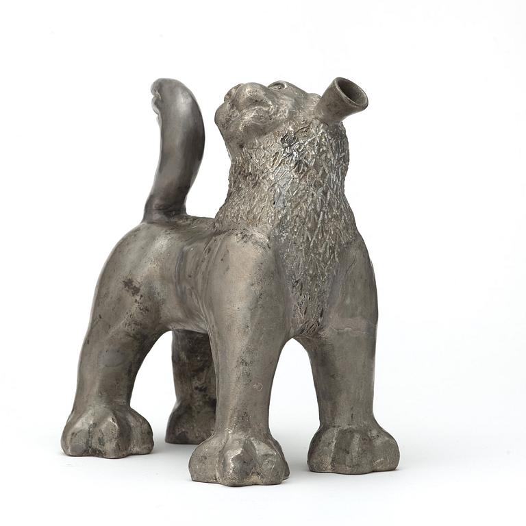 Anna Petrus, a pewter flask in the shape of a lion, Herman Bergman, Stockholm 1920's.