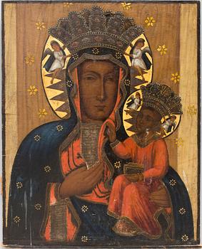 IKON, Tempera på pannå, efter original i staden Czestochowa, Polen. Omkring år 1900.