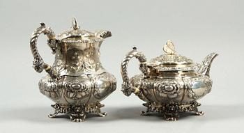 TESERVIS, 4 delar, silver, Joseph Angell, London 1825-26. Tot vikt ca 2770 g.
