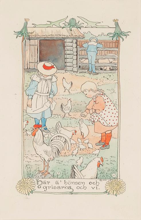 Elsa Beskow, watercolour, signed.