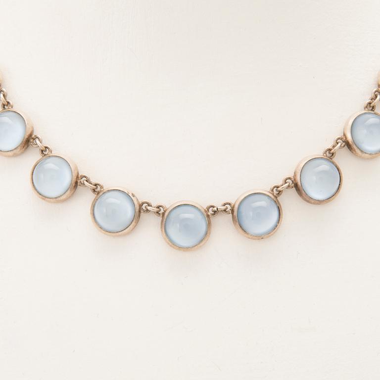 Halsband samt örhängen silver med glas,  Mattsson & Olsson Malmö 1957.