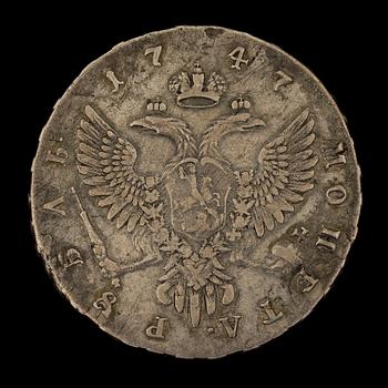 SILVER COIN, Russia 1747, Elisabeth, weight ca 25 g.