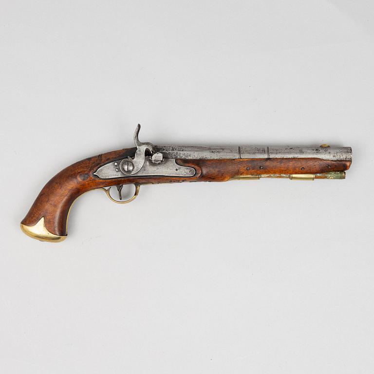 Percussion pistol, possibly Swedish, 19th century, converted from flintlock.