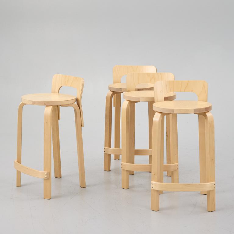 Alvar Aalto, four K65 bar stools, Artek, 2019.