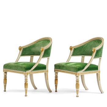 74. A pair of late Gustavian open armchairs, Stockholm, late 18th century.