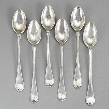 TESKEDAR, 6 st, silver, Lars Boye, Stockholm, 1791-92. Vikt 126 g.