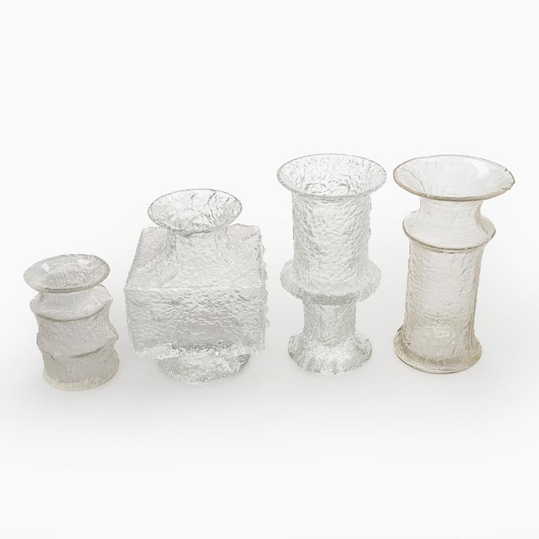 Timo Sarpaneva, vases, 4 pcs, glass, Finlandia series, signed.