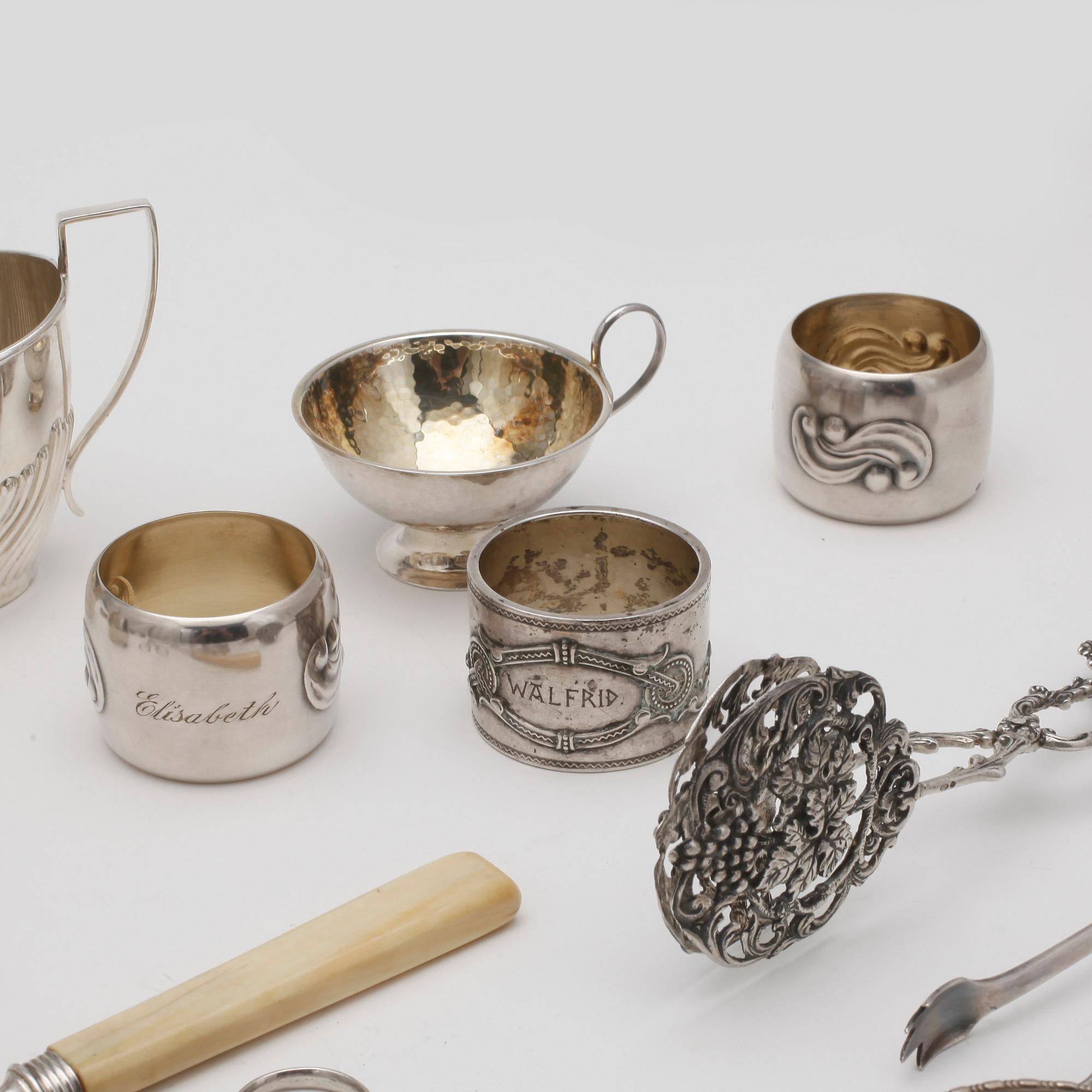 PARTI SILVER, 19 delar, tot vikt 845 gram (inkl. benskaft), bl. a GAB, 1969.