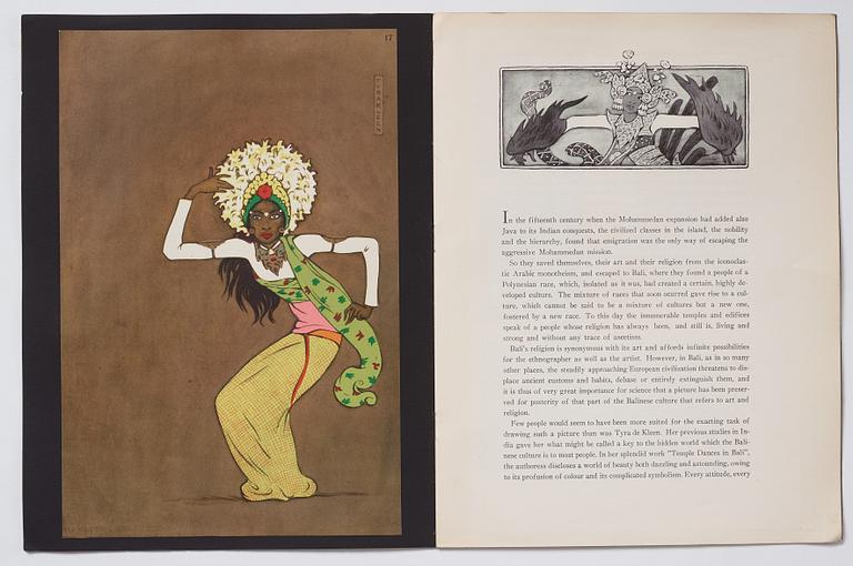 Tyra Kleen, fyra häften med åtta tryckta planscher (varav en dublett), "Temple Dances and Musical Instruments in Bali".