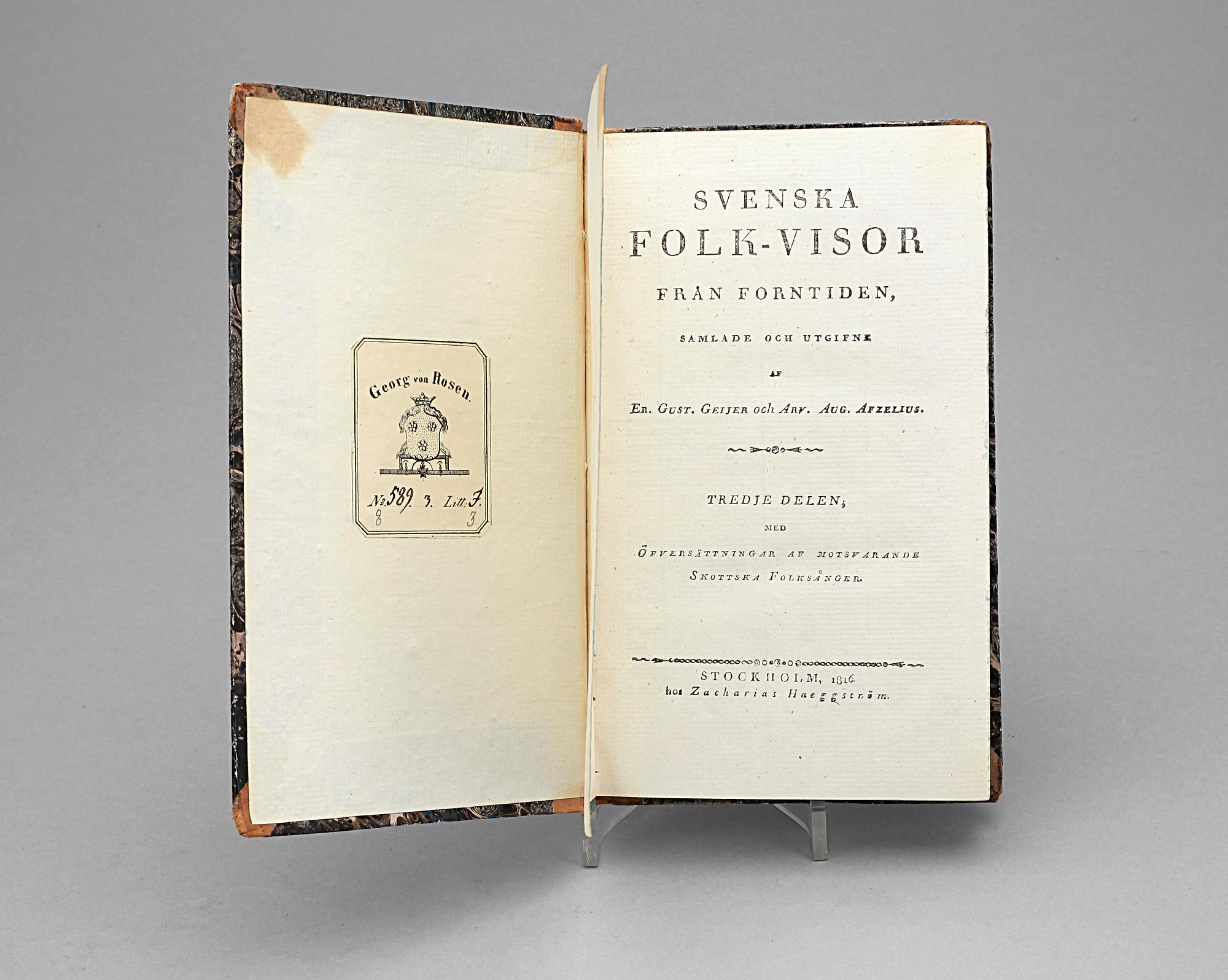 BOKVERK, "Svenska folkvisor", volym 1-4, P. A Nordstedt & söner, 1846.