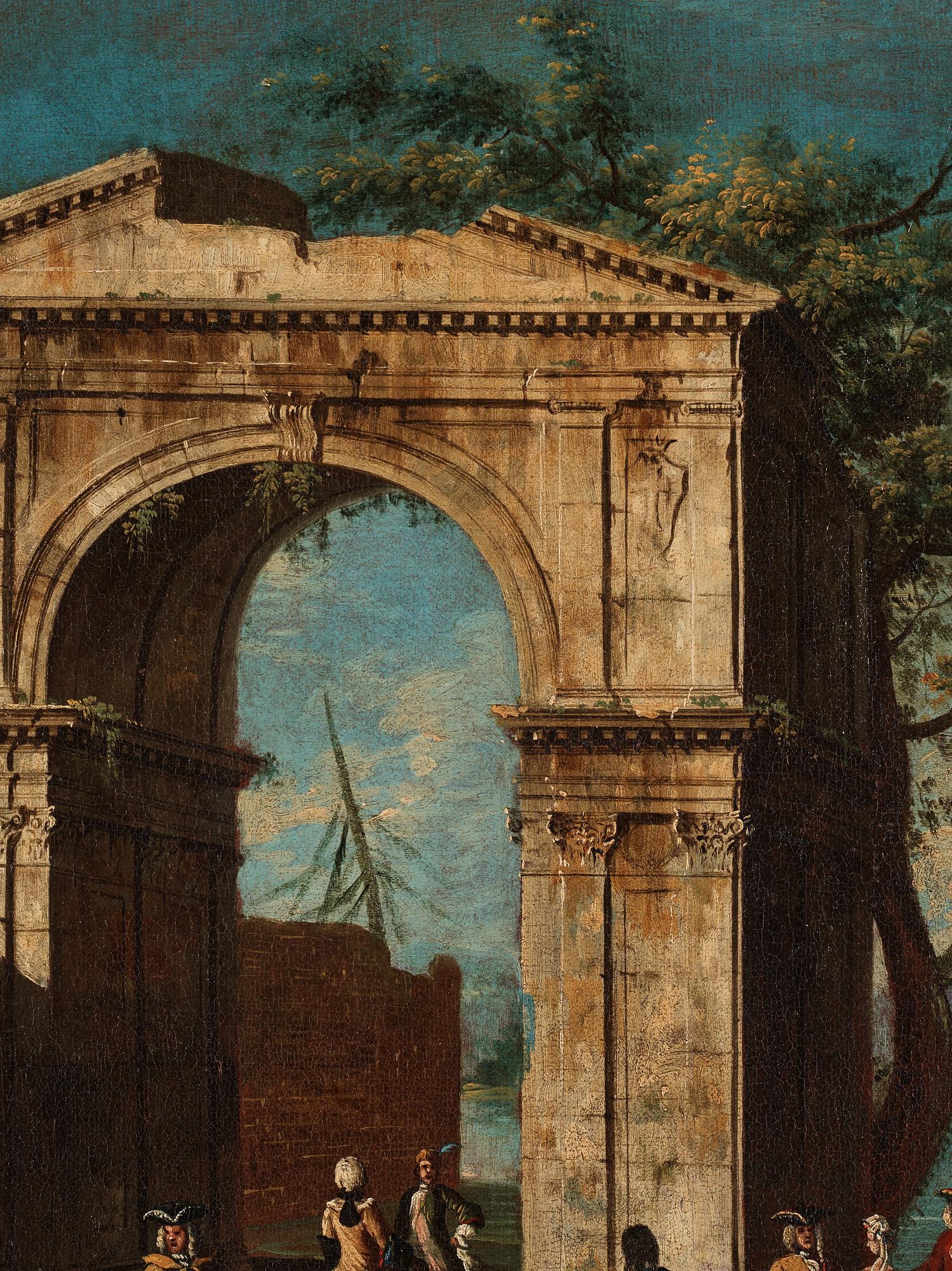 Francesco Albotto Attributed to, Elegant figures amongst classical ruins.