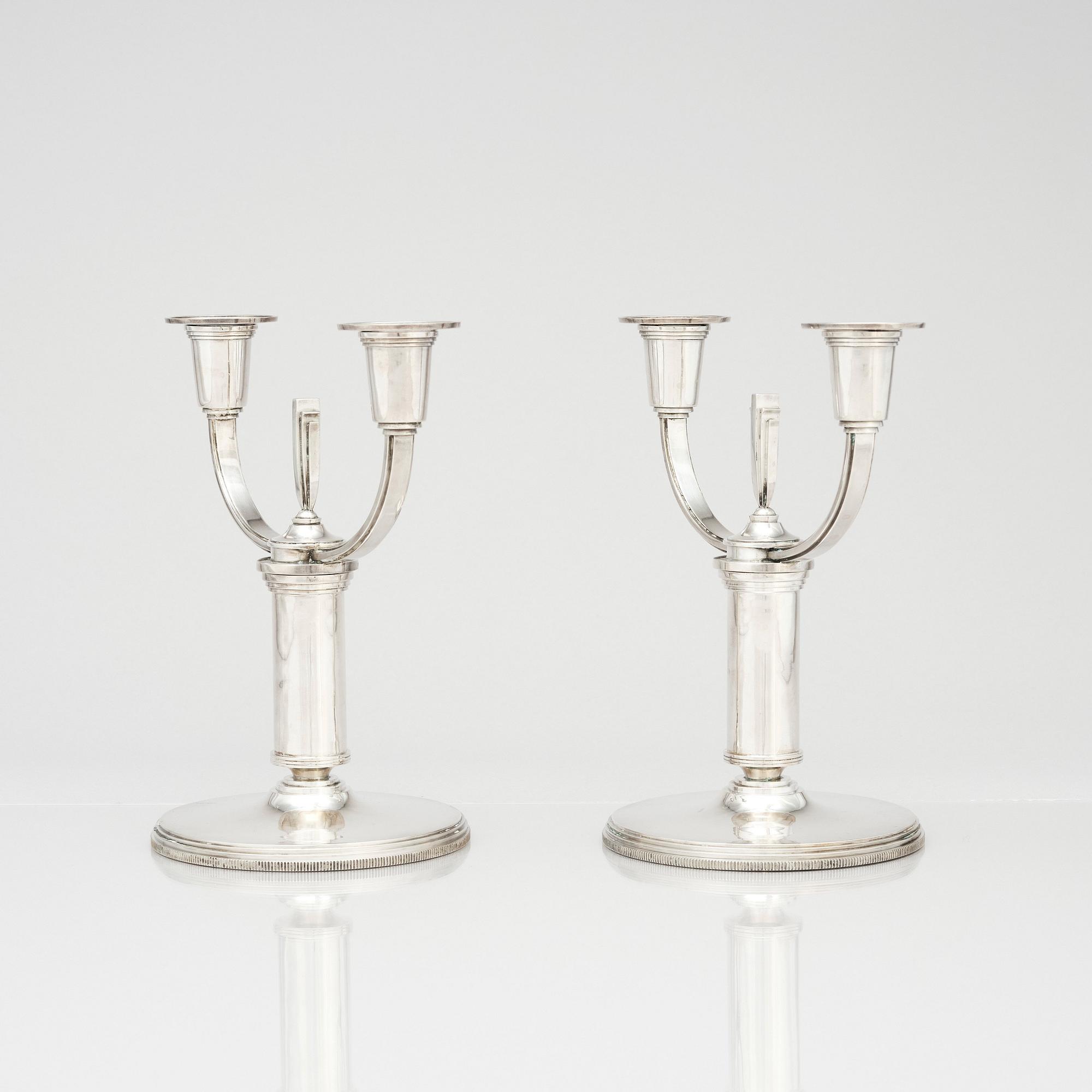 Atelier Borgila, a pair of sterling silver candelabra, Stockholm 1934.
