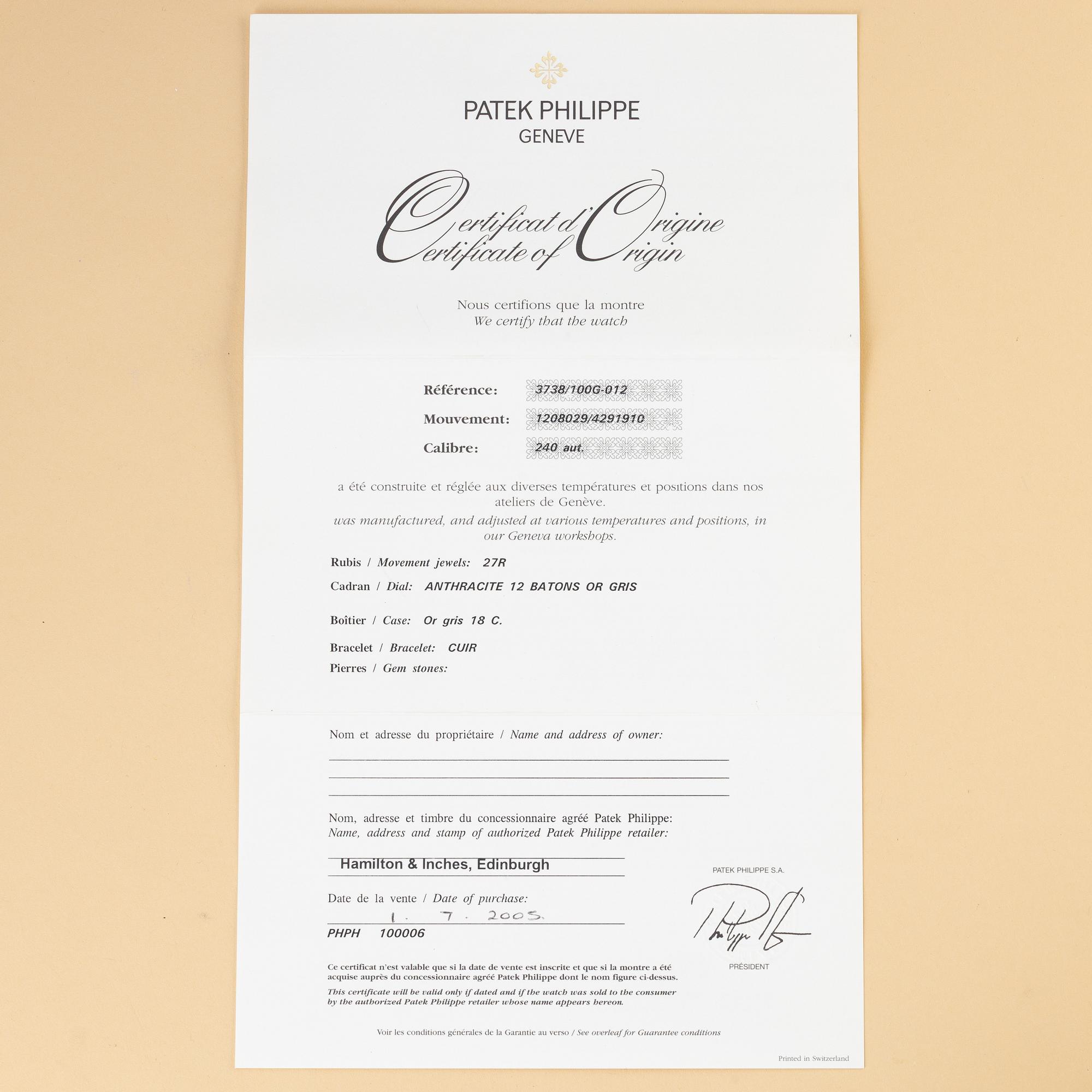 Patek Philippe, Golden Ellipse, "Jumbo", ca 2005.