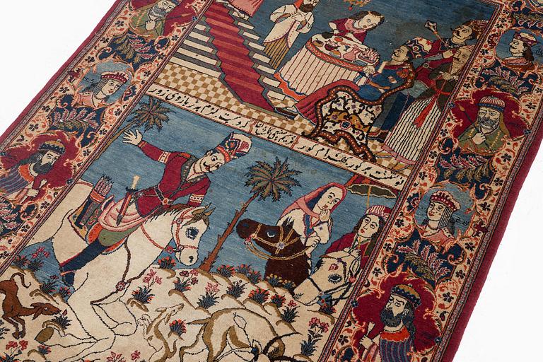 A semi-antique pictoral Kashan rug, Central Persia, c. 219 x 137 cm.