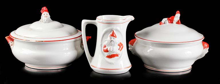 JULSERVISDELAR, 3 st, flintgods, Gustavsberg resp Göteborg. 1910-20-tal.