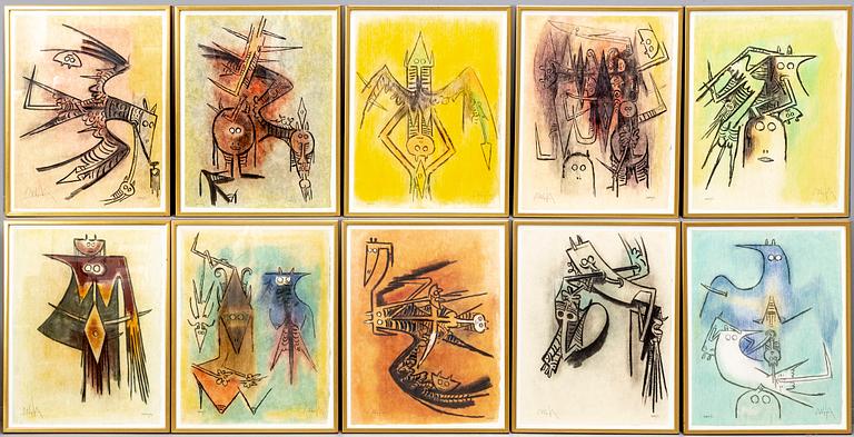 Wifredo Lam, 10 st färglitografier signerad och numrerade XXXXV/L.