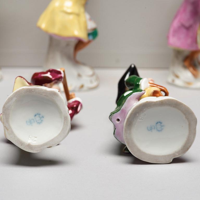 A group of seven 'Affenkapelle' porcelain figurines, Germany, Sitzendorf,  20th Century.