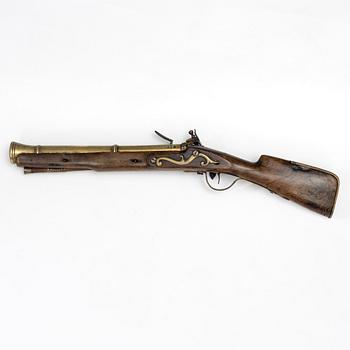 Blunderbuss med flintlås, märkt Humphrey Pickfatt, 1800-tal.