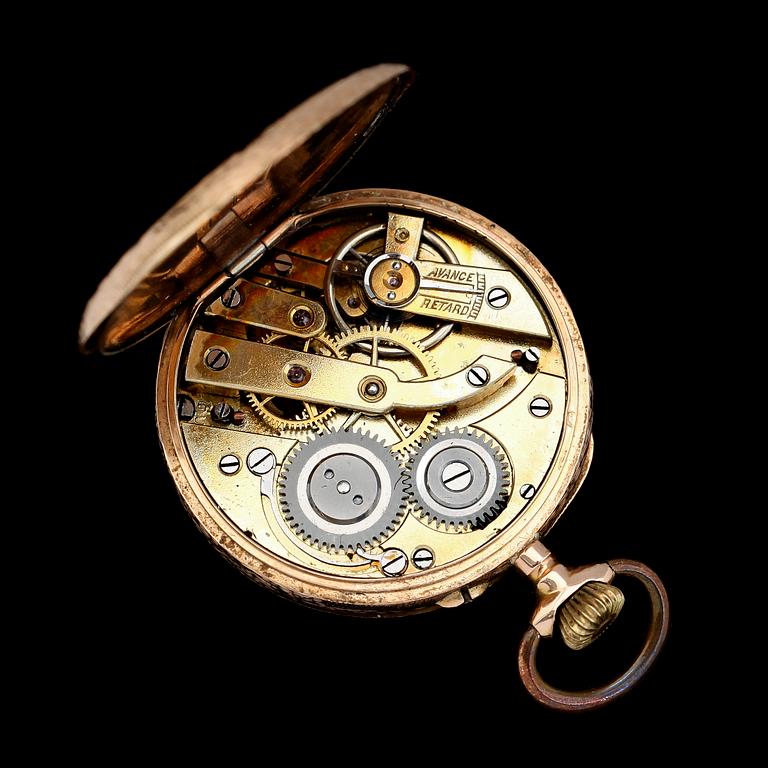 FICKUR, 14K guld, 1900-talets första hälft. Vikt inklusive urhus ca 29 g.