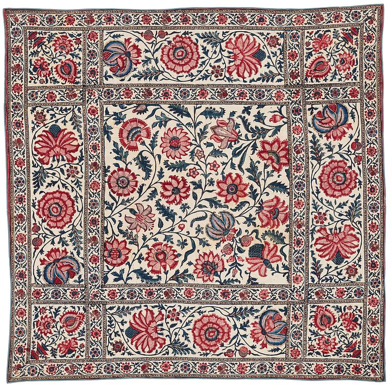 TEXTIL, semiantik/antik Kalamkar, sannolikt Isfahan, ca 110 x 109 cm.