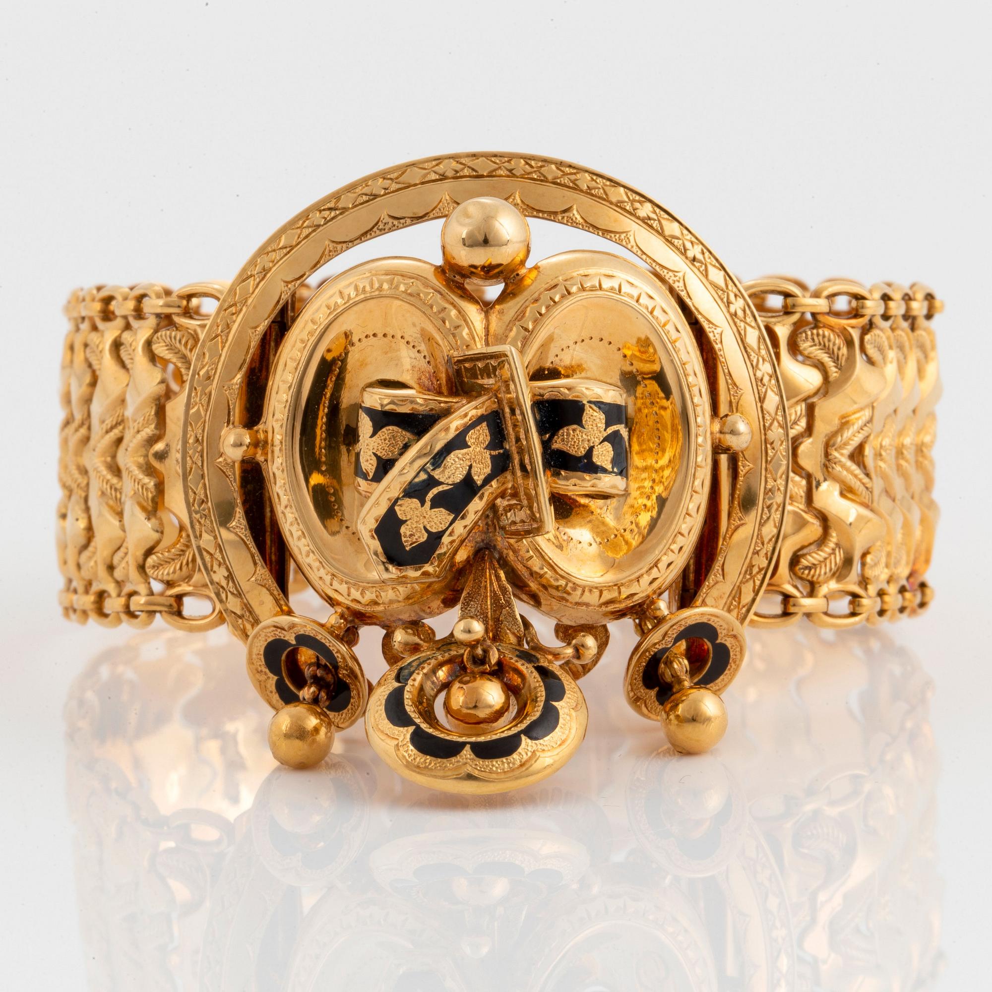 Armband 18K guld med svart emalj, Möllenborg.