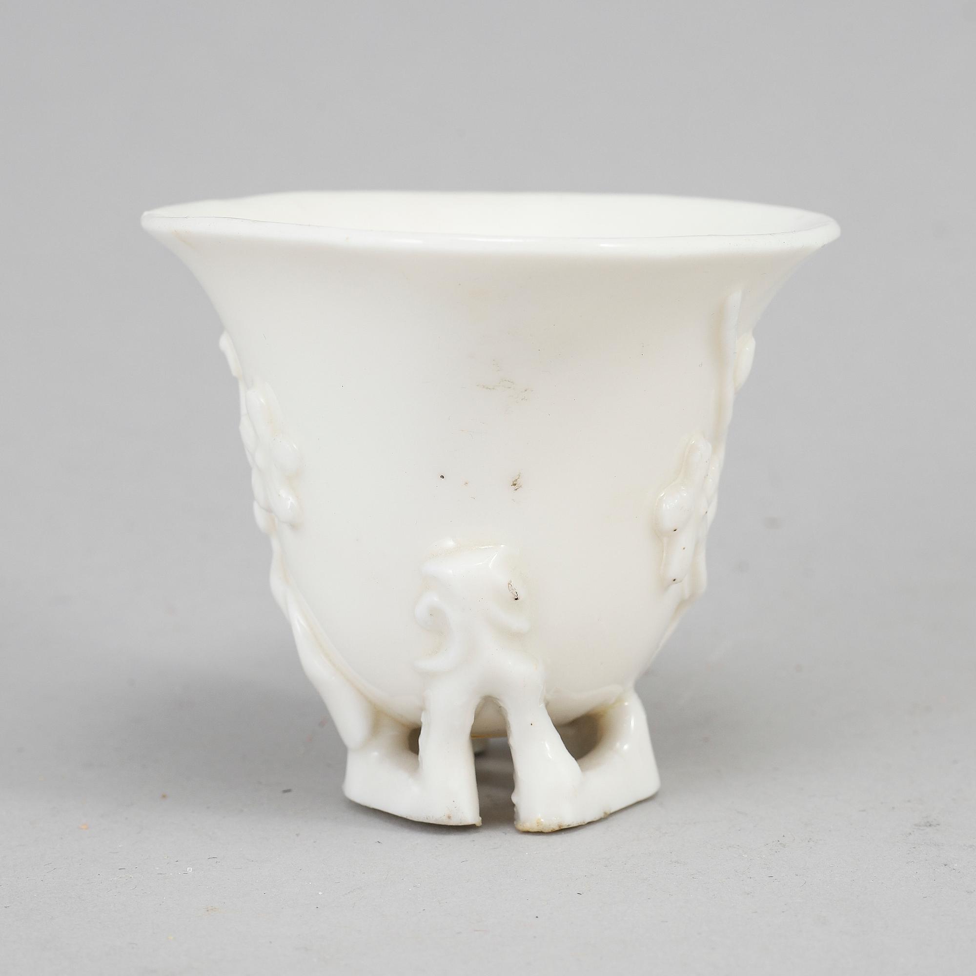 A blanc de chine libation cup, Qing dynasty, Kangxi (1662-1722).
