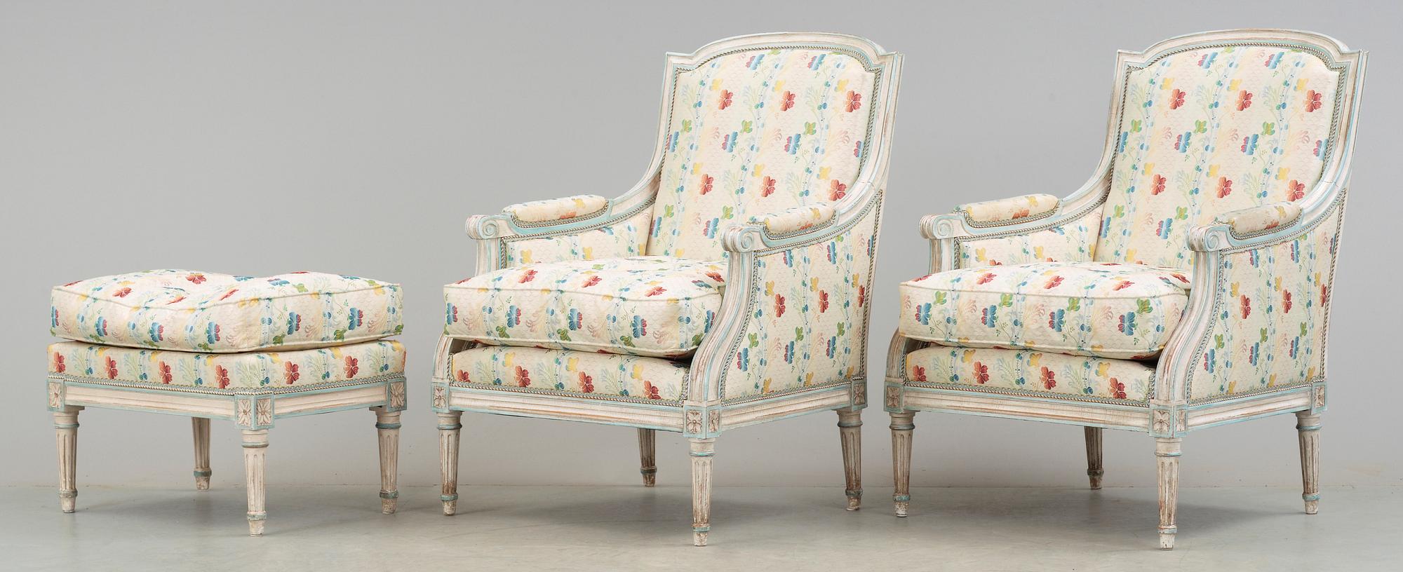 BERGERER, ett par, samt PALL, Louis XVI-stil, 1800/1900-tal.