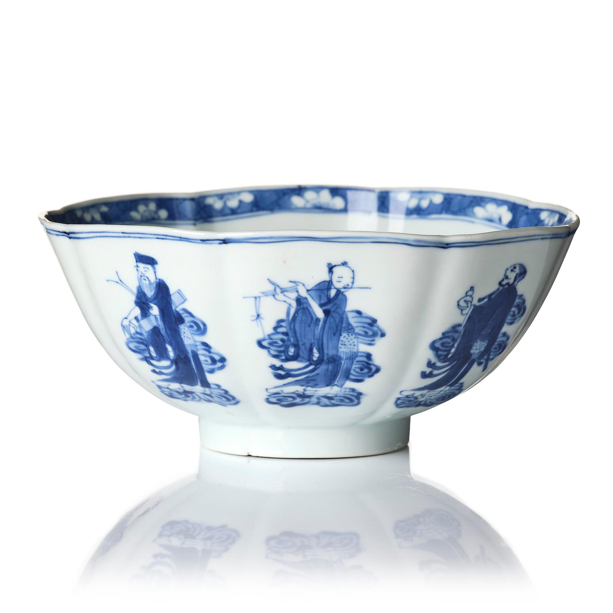 A blue and white 'immortals' bowl, Qing dynasty, Kangxi (1662-1722).