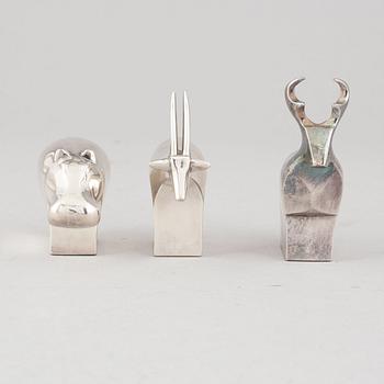 Gunnar Cyrén and others, three silver plated zinc figurines, Dansk Designs, Japan.