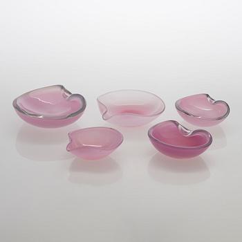 Tapio Wirkkala, a set of five glass bowls, signed Tapio Wirkkala Iittala.