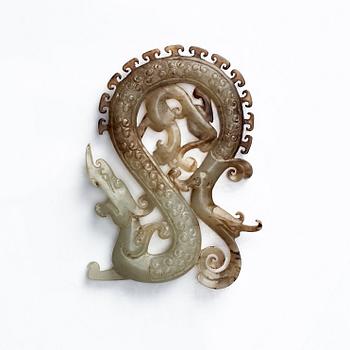 Skulpur, drake och qilin, nefrit, Kina.