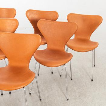 Arne Jacobsen stolar, 6 st, "Sjuan", Fritz Hansen, Danmark 1900-talets senare del.
