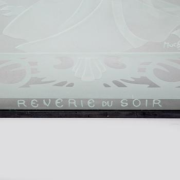 a glass window decor after Alphonse Mucha, 20th century.