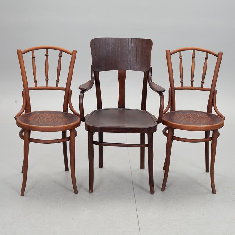 STOLAR, 2 st Thonet samt KARMSTOL, 1900-talets första hälft.