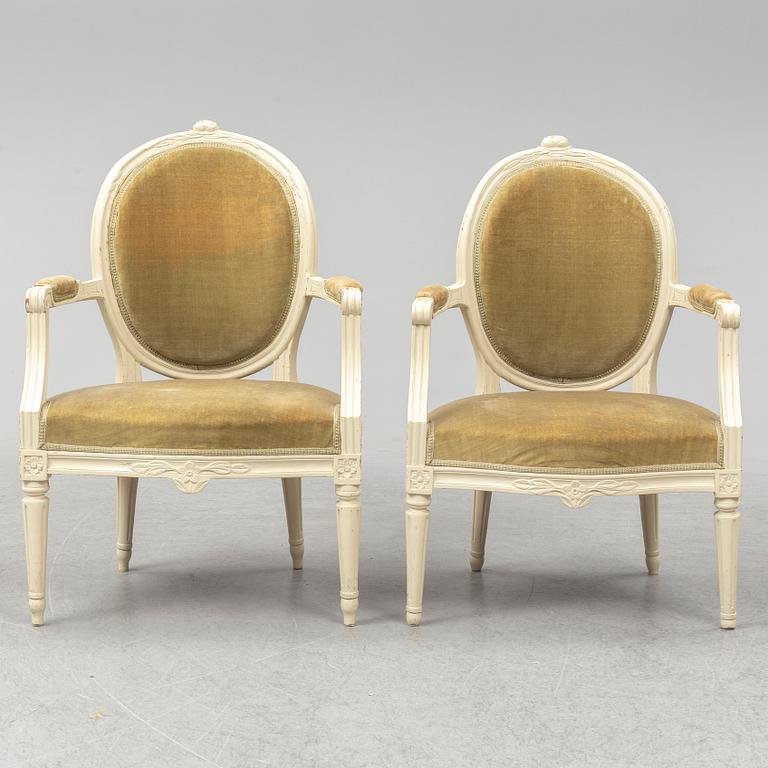 Two matched Gustavian armchairs, late 18th century.