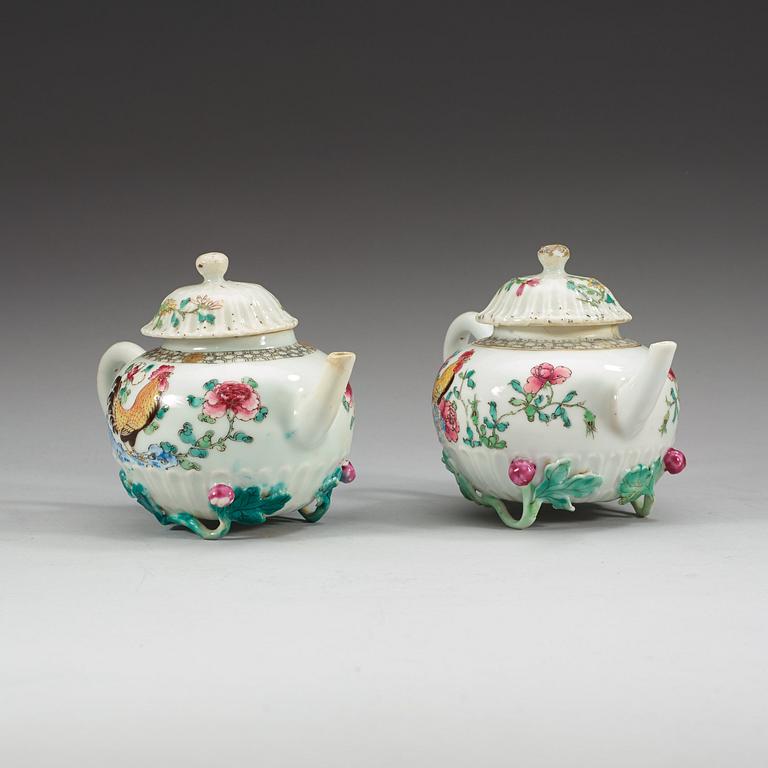 A pair of famille rose teapots with covers, Qing dynasty, Qianlong (1736-95).