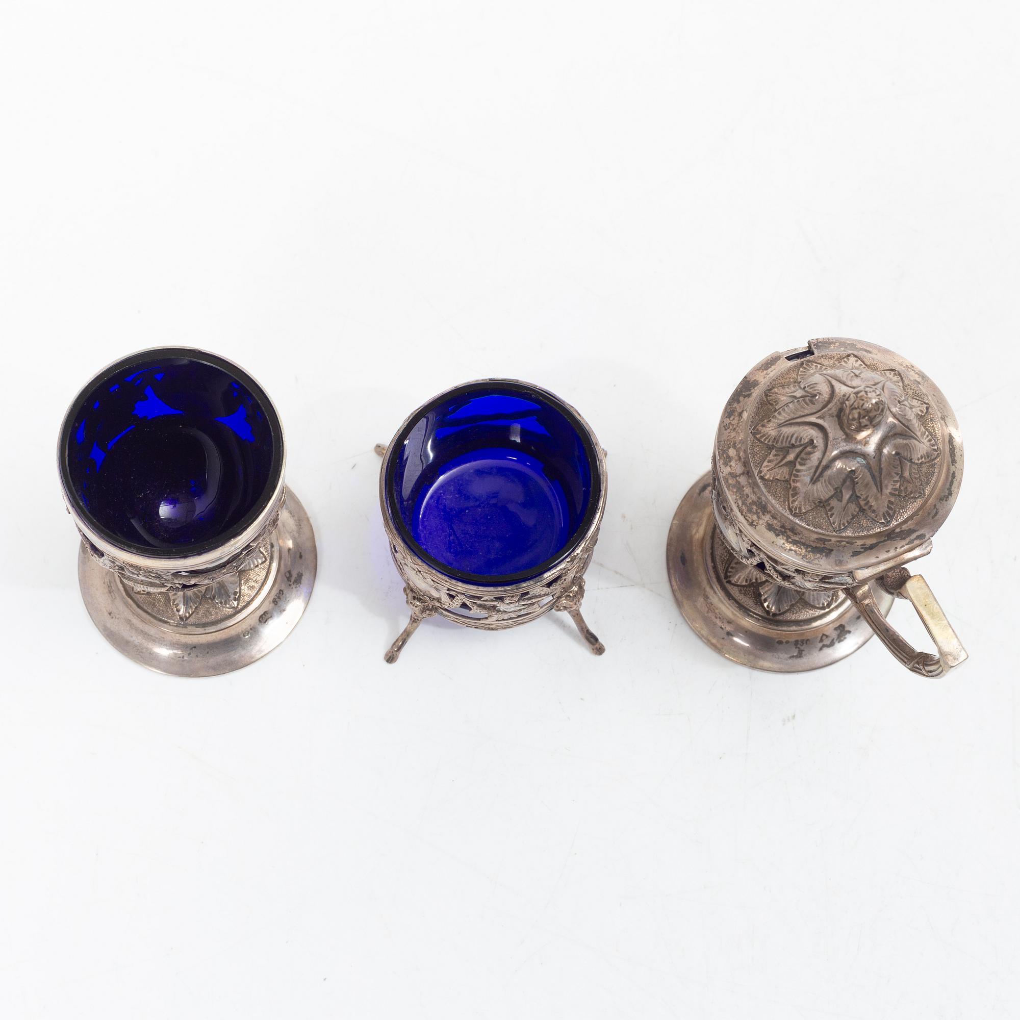 Table accessories, 3 pieces, silver, Louis XVI style, early 20th century.