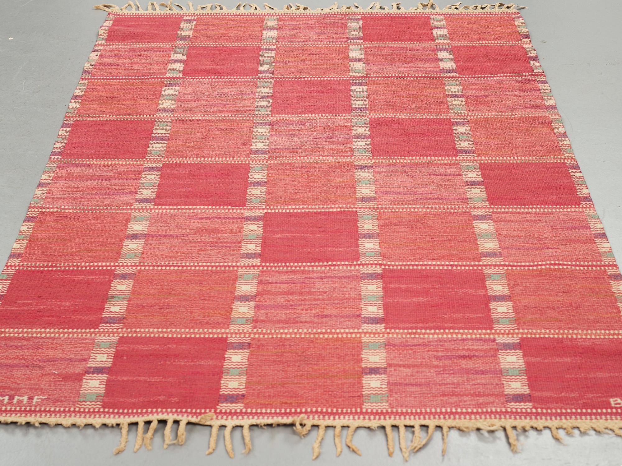 Barbro Nilsson, MATTA, "Falurutan, röd Borås", rölakan, ca 210 x 141 cm, signerad AB MMF BN.