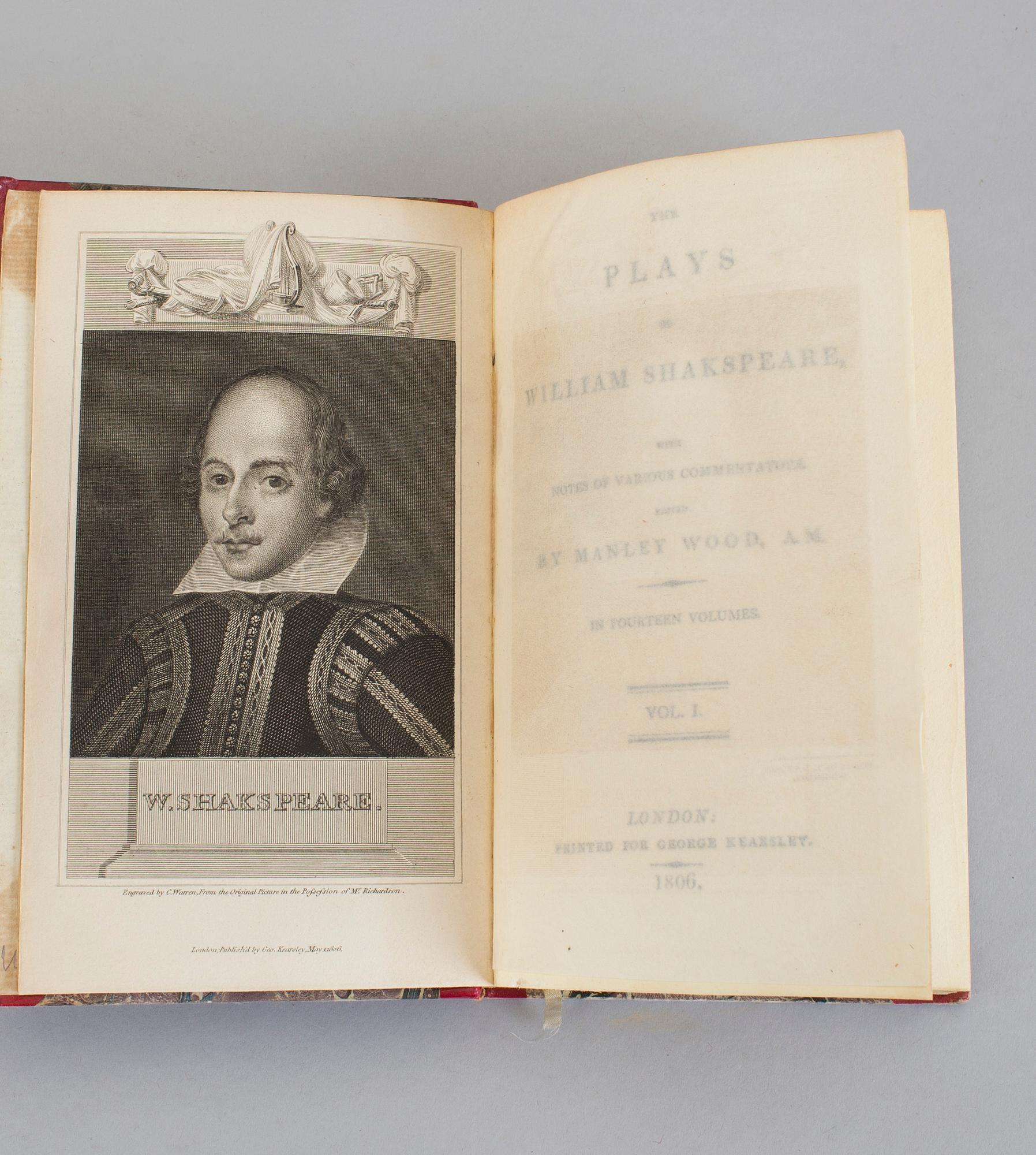 WILLIAM SHAKSPEARE, 14 vol, The Plays of, with notes.., Manley Wood, London 1814.