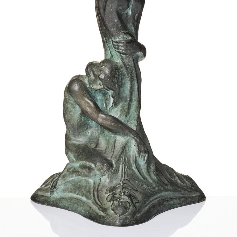 Alice Nordin, an Art Nouveau patinated bronze table lamp "Night and Morning", Herman Bergman's foundry, Stockholm, early 1900s.