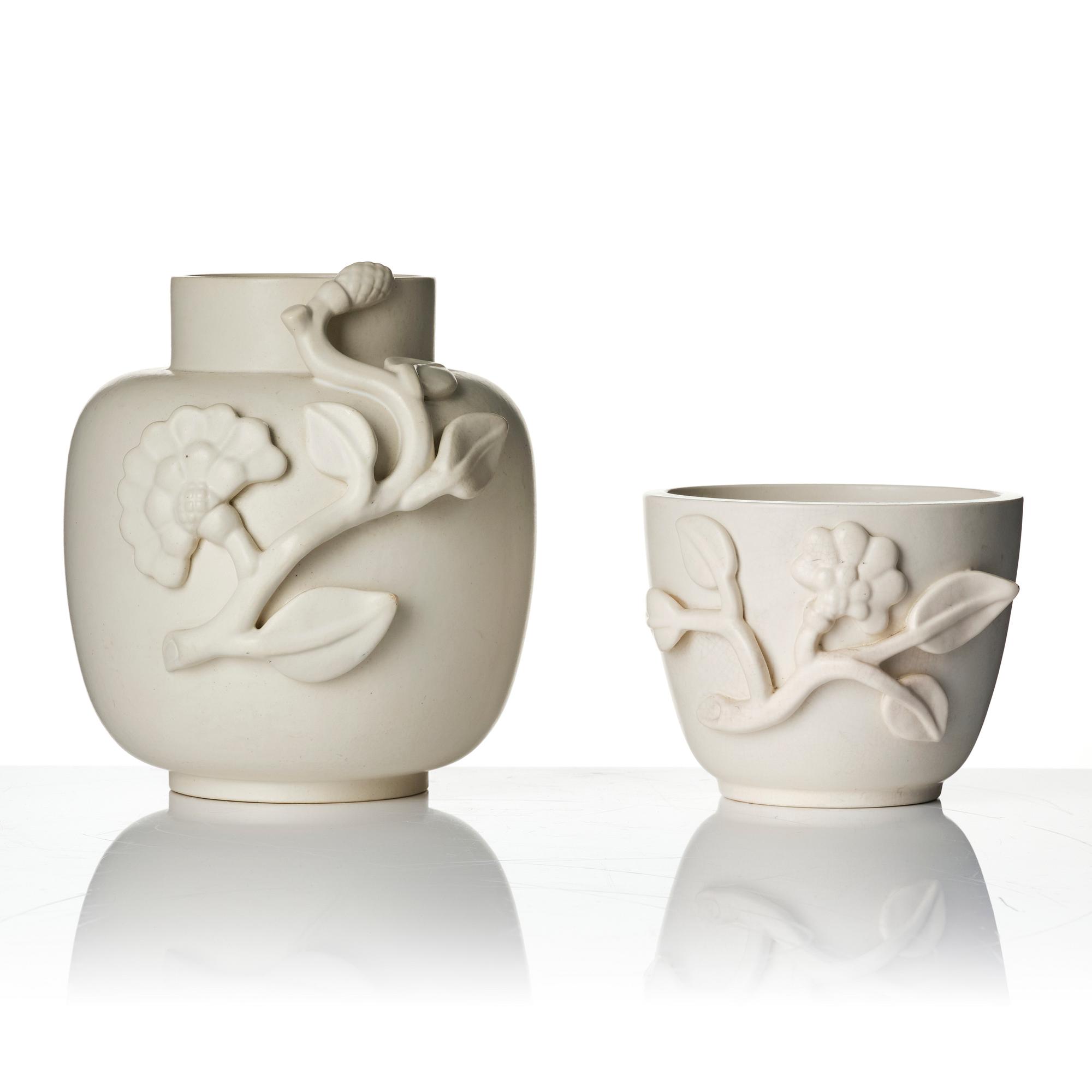 Wilhelm Kåge, a "Carrara" ceramic vase and bowl, Gustavsberg 1930s-40s.