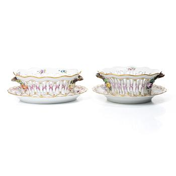 Royal Copenhagen, Two pierced bowls with dishes, 2 pcs, porcelain, Saxon flower, Denmark, 20th century.