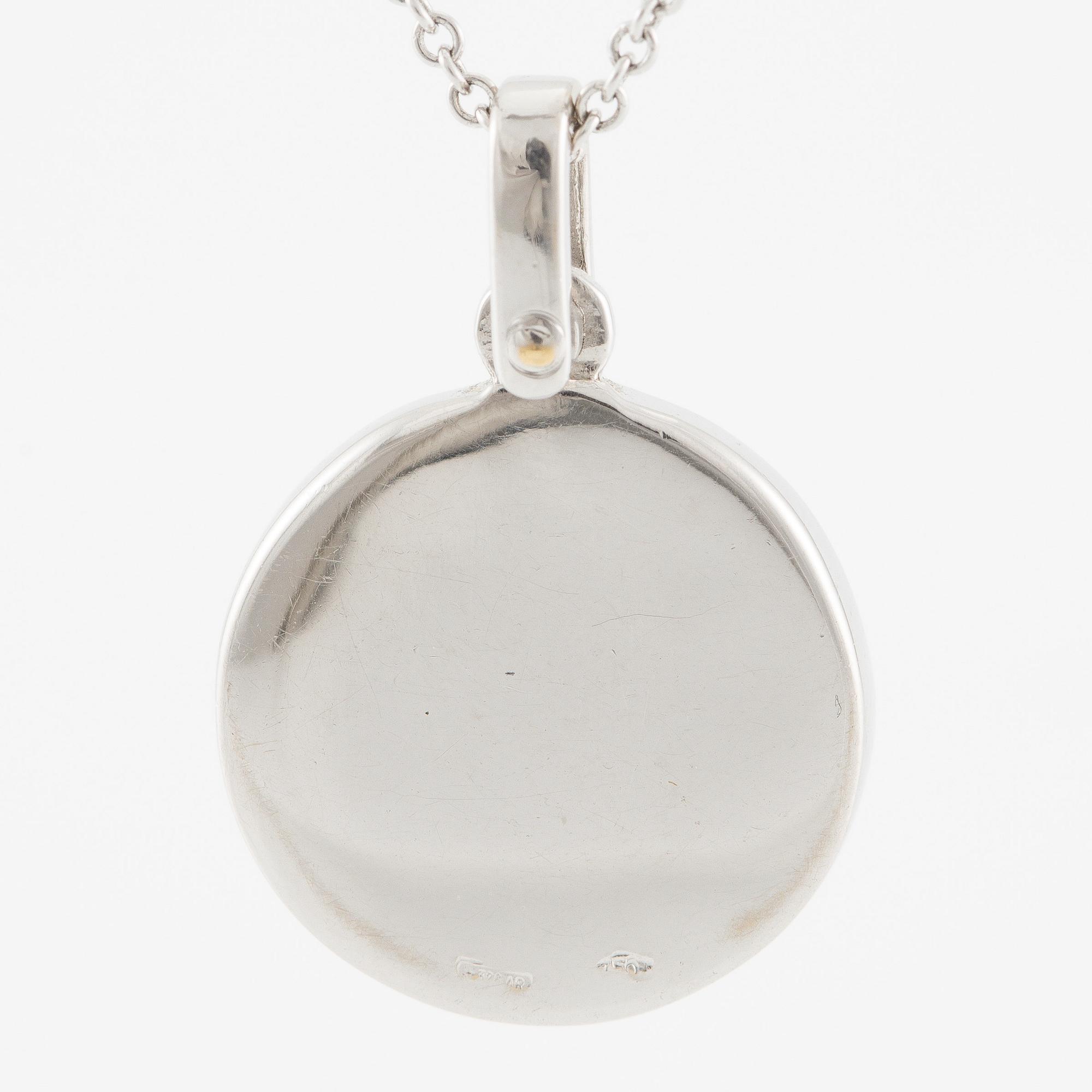 Hänge med kedja, 18K vitguld med pärlemor och briljantslipad diamant.