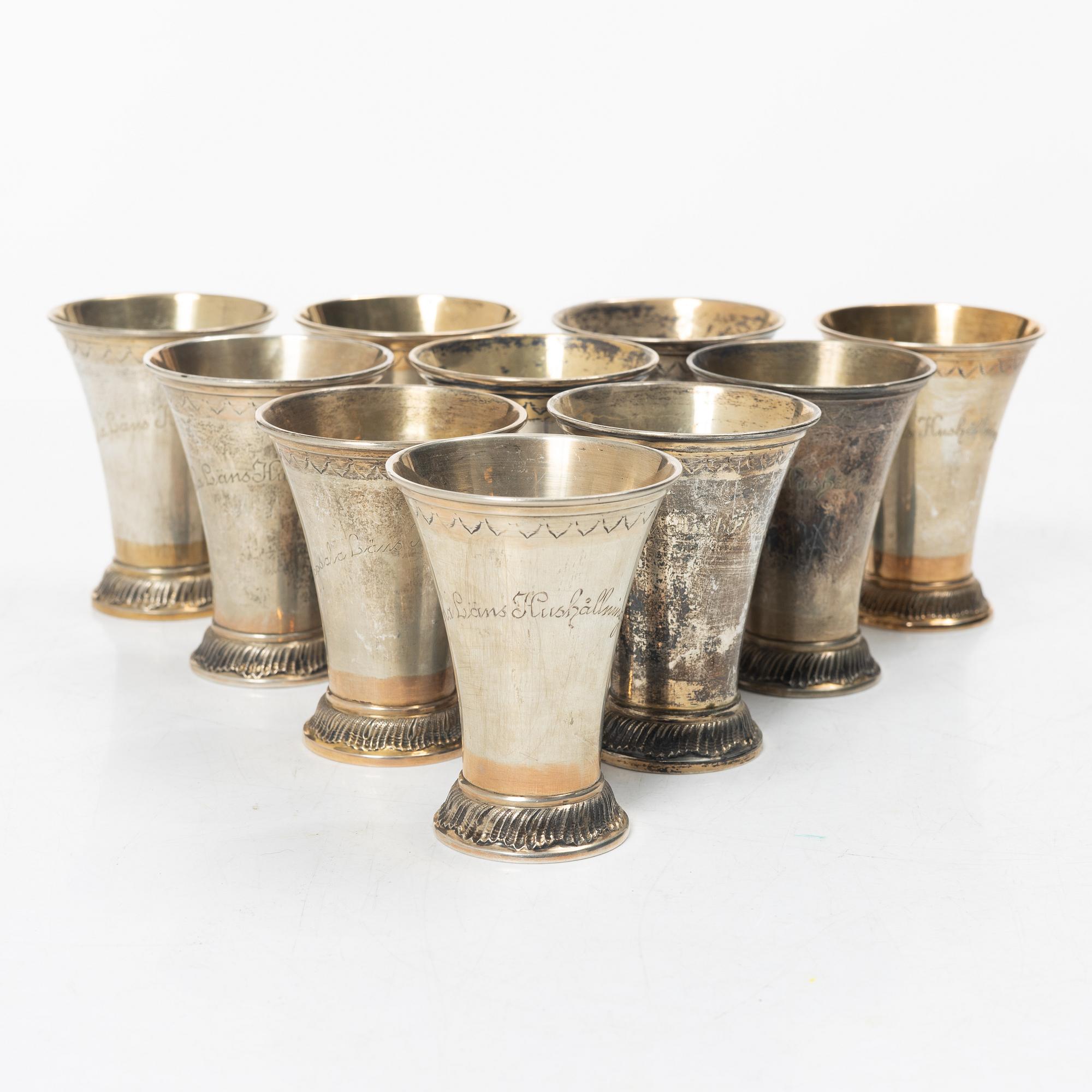 Bägare, 10 st, silver, KG Markström, Uppsala 1912-1924.
