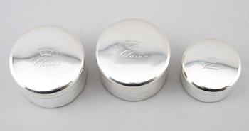 DOSOR, 3 st, silver, Gustaf Möllenborg, Stockholm 1851 och 1853. Total vikt ca 250 g.