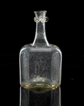 FLASKA, glas. Möjligen Skånska Glasbruket. 1700-talets andra hälft.